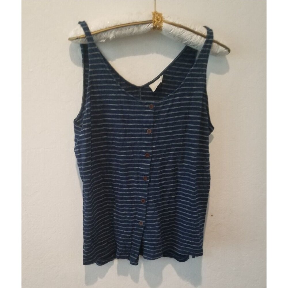 Universal Thread Womens XL Button Down Sleeveless Top Cotton Striped Blue Casual